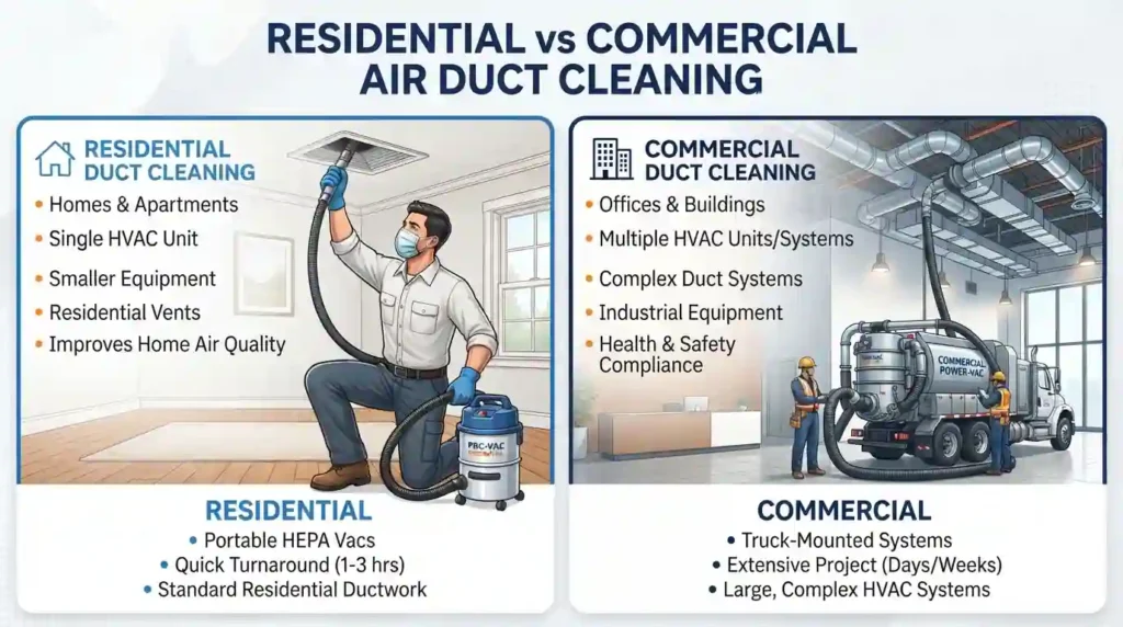 residential vs commercial air duct cleaning